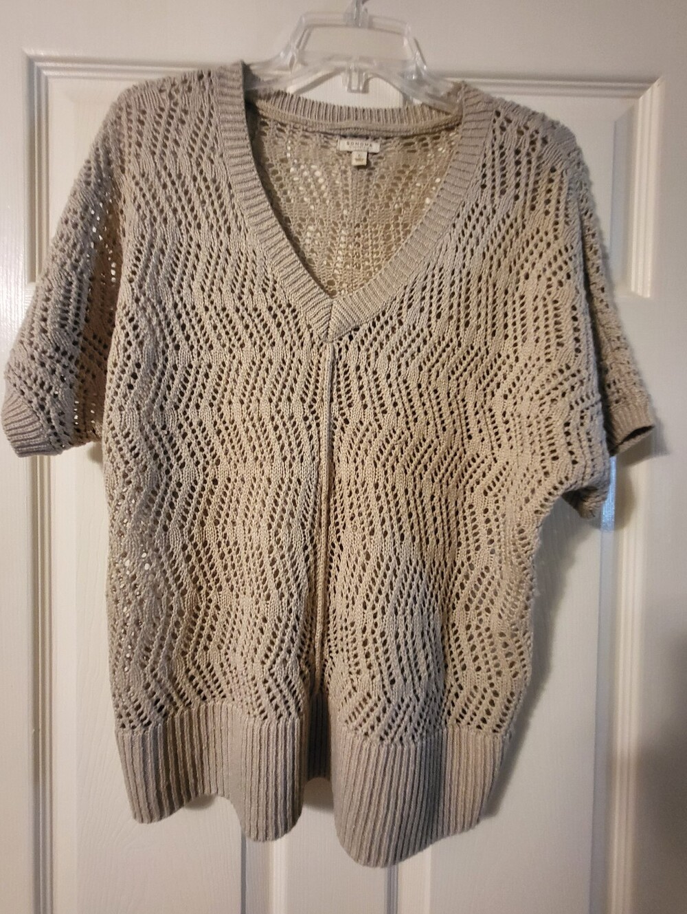 Sonoma Light Beige Open-Knit V-Neck Sweater